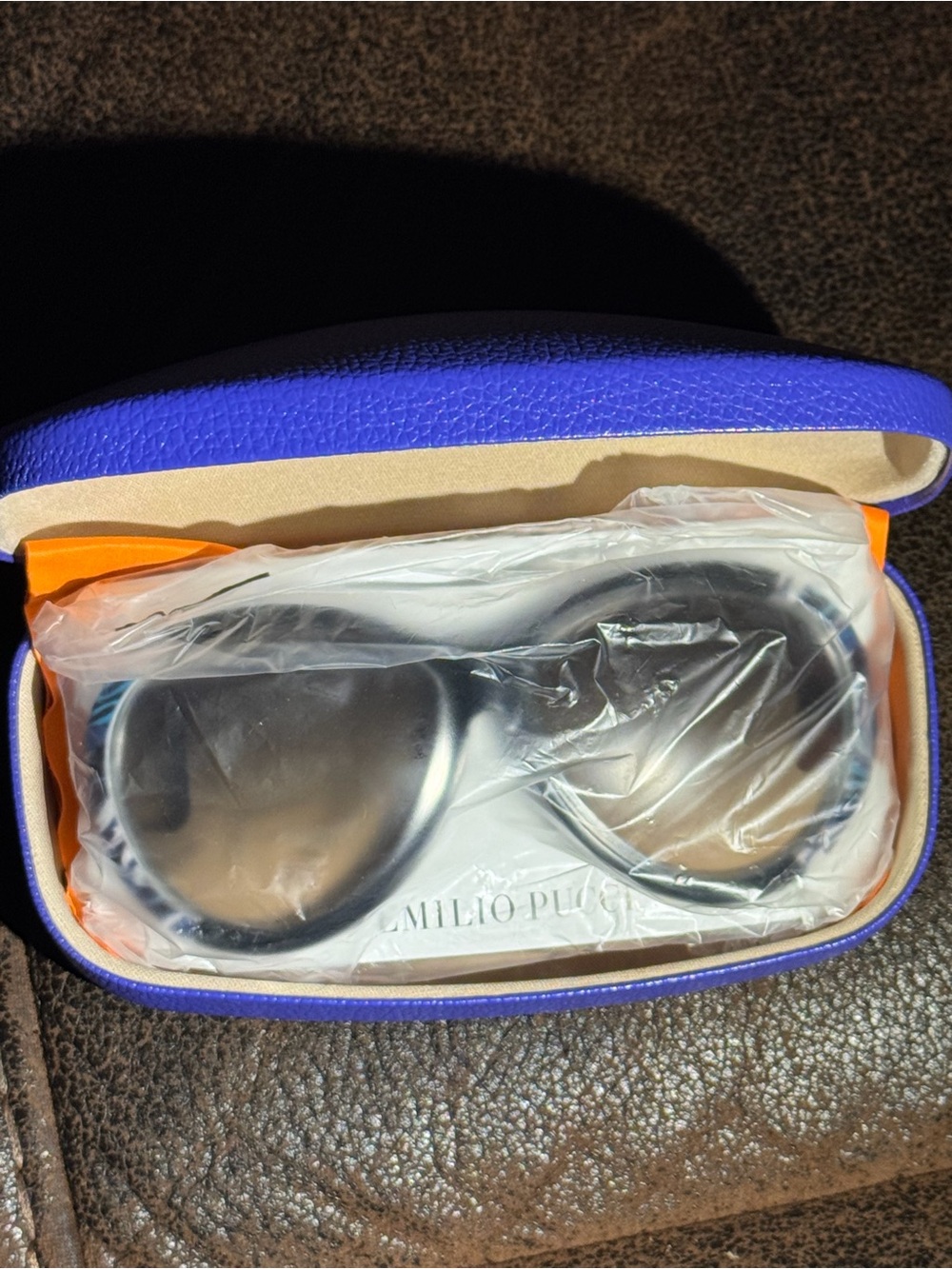 Emilio Pucci Black Sunglasses with Blue Case and Orange Lining